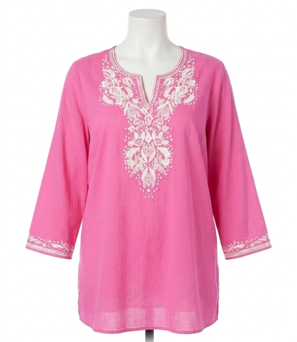 NEW KAREN KANE curvy embroidered tunic - plus in pink